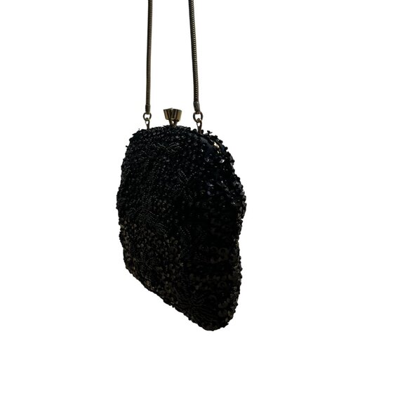 Unbranded Vintage Black Sequin Beaded Metal Frame & Chain Strap Evening Purse - Picture 2 of 9